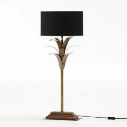 Lampe De Table Tissu Noir Et Métal Doré Ariana