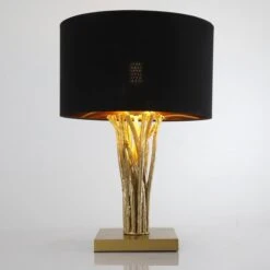 Lampe De Table Tissu Noir Et Pied Métal Doré Rutane -OSRAM || Philips || Bosch Soldes lampe de table tissu noir et pied metal dore naturane 3327480055090 532615