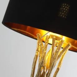 Lampe De Table Tissu Noir Et Pied Métal Doré Rutane -OSRAM || Philips || Bosch Soldes lampe de table tissu noir et pied metal dore naturane 3327480055090 532616