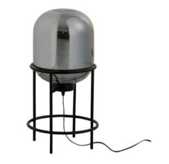 Lampe De Table Verre Argenté Et Piétement Métal Noir Liath