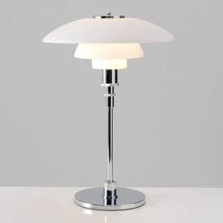 Lampe De Table Verre Blanc Et Métal Chromé Thisa