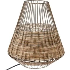 Lampe En Métal Et Osier - H. 33,5 Cm - Beige
