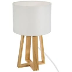 Lampe Sur Pied En Bois - H. 34,5 Cm - Blanc