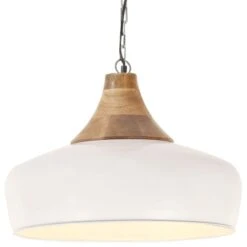 Lampe Suspendue Industrielle Blanc Fer Et Bois Solide 35 Cm E27 2