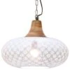Lampe Suspendue Industrielle Blanc Fer Et Bois Solide 40 Cm E27