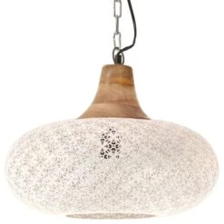 Lampe Suspendue Industrielle Blanc Fer Et Bois Solide 40 Cm E27 -OSRAM || Philips || Bosch Soldes lampe suspendue industrielle blanc fer et bois solide 40 cm e27 8720286071625 952278