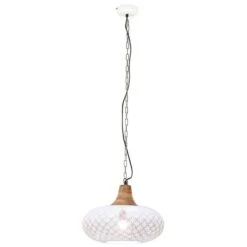 Lampe Suspendue Industrielle Blanc Fer Et Bois Solide 40 Cm E27 -OSRAM || Philips || Bosch Soldes lampe suspendue industrielle blanc fer et bois solide 40 cm e27 8720286071625 952279