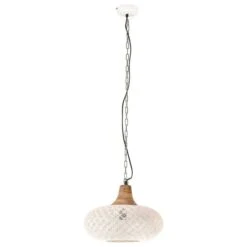 Lampe Suspendue Industrielle Blanc Fer Et Bois Solide 40 Cm E27 -OSRAM || Philips || Bosch Soldes lampe suspendue industrielle blanc fer et bois solide 40 cm e27 8720286071625 952280