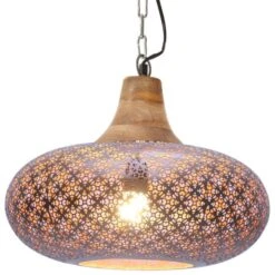 Lampe Suspendue Industrielle Cuivre Fer Et Bois Solide 40cm E27