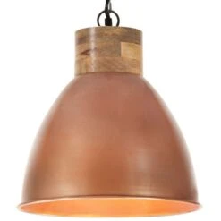 Lampe Suspendue Industrielle Cuivre Fer Et Bois Solide 46cm E27