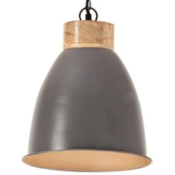Lampe Suspendue Industrielle Gris Fer Et Bois Solide 23 Cm E27