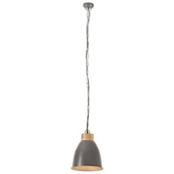 Lampe Suspendue Industrielle Gris Fer Et Bois Solide 23 Cm E27 -OSRAM || Philips || Bosch Soldes lampe suspendue industrielle gris fer et bois solide 23 cm e27 8720286071489 952165