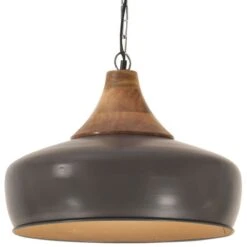 Lampe Suspendue Industrielle Gris Fer Et Bois Solide 35 Cm E27