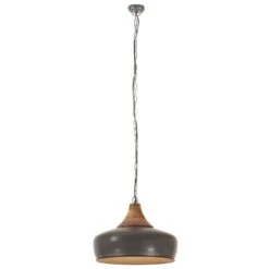Lampe Suspendue Industrielle Gris Fer Et Bois Solide 35 Cm E27 -OSRAM || Philips || Bosch Soldes lampe suspendue industrielle gris fer et bois solide 35 cm e27 8720286071595 952253
