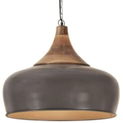 Lampe Suspendue Industrielle Gris Fer Et Bois Solide 45 Cm E27