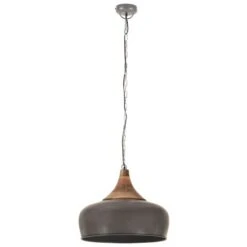 Lampe Suspendue Industrielle Gris Fer Et Bois Solide 45 Cm E27 -OSRAM || Philips || Bosch Soldes lampe suspendue industrielle gris fer et bois solide 45 cm e27 3666722858540 952243