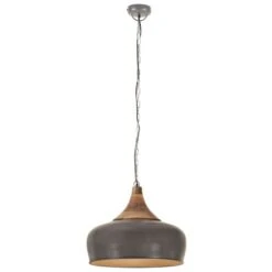 Lampe Suspendue Industrielle Gris Fer Et Bois Solide 45 Cm E27 -OSRAM || Philips || Bosch Soldes lampe suspendue industrielle gris fer et bois solide 45 cm e27 3666722858540 952244