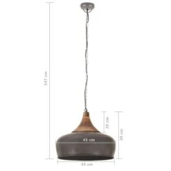 Lampe Suspendue Industrielle Gris Fer Et Bois Solide 45 Cm E27 -OSRAM || Philips || Bosch Soldes lampe suspendue industrielle gris fer et bois solide 45 cm e27 3666722858540 952248