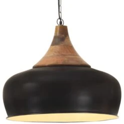 Lampe Suspendue Industrielle Noir Fer Et Bois Solide 45 Cm E27