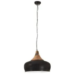 Lampe Suspendue Industrielle Noir Fer Et Bois Solide 45 Cm E27 -OSRAM || Philips || Bosch Soldes lampe suspendue industrielle noir fer et bois solide 45 cm e27 8720286071496 963702