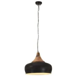 Lampe Suspendue Industrielle Noir Fer Et Bois Solide 45 Cm E27 -OSRAM || Philips || Bosch Soldes lampe suspendue industrielle noir fer et bois solide 45 cm e27 8720286071496 963703