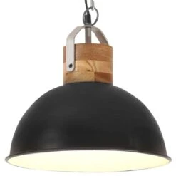Lampe Suspendue Industrielle Noir Rond 32cm E27 Manguier Massif