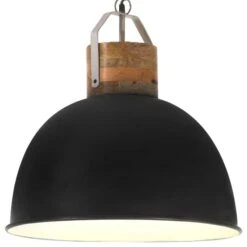 Lampe Suspendue Industrielle Noir Rond 51cm E27 Manguier Massif
