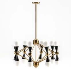 Lampe Suspension 16 Branches Métal Noir Et Doré Wina H 115 Cm