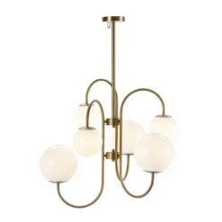 Lampe Suspension Verre Blanc Et Métal Doré Vera L 78 X H 100 X P 78 Cm