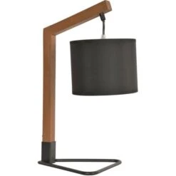 Lampe Trépied - Bois Et Métal Peint - H 44 X L 21 X Ø 17 X P 28 Cm - Chene Et Noir