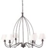Lustre 6 Branches Métal Noir Et Abat-jour Tissu Blanc Burak