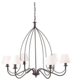 Lustre 6 Branches Métal Noir Et Abat-jour Tissu Blanc Burak