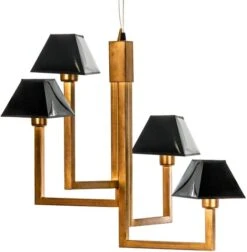 Lustre Art Déco En Forgeage Doré Et Noir Brillant Veli