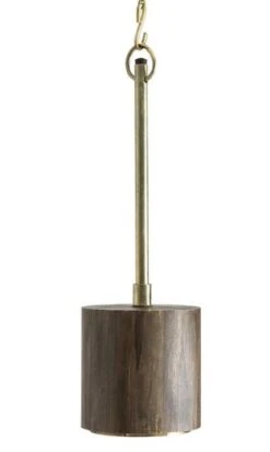 Lustre Art Déco Métal Doré Vieilli Et Manguier Massif Foncé Chedli 30