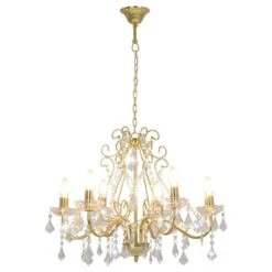 Lustre Avec Perles De Cristal Doré Rond 6 X E14 -OSRAM || Philips || Bosch Soldes lustre avec perles de cristal dore rond 6 x e14 3666722515405 603352