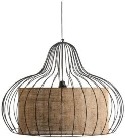 Lustre Industriel Métal Noir Et Rotin Badre
