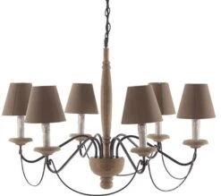 Lustre Vintage Paulownia Massif Clair Et Abat-jour Tissu Marron Ruef