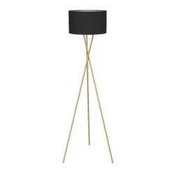 MIKADO - Lampadaire Trépied Métal Doré - Abat Jour En Tissu Noir - Diam 34 X H 140 Cm