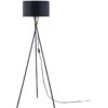 MIKADO - Lampadaire Trépied Métal Noir - Abat Jour Tissu Noir Et Doré - Diam 34 X H 140 Cm