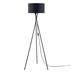 MIKADO - Lampadaire Trépied Métal Noir - Abat Jour Tissu Noir Et Doré - Diam 34 X H 140 Cm -OSRAM || Philips || Bosch Soldes mikado lampadaire trepied metal noir abat jour tissu noir et dore diam 34 x h 140 cm 739900
