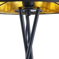 MIKADO - Lampadaire Trépied Métal Noir - Abat Jour Tissu Noir Et Doré - Diam 34 X H 140 Cm -OSRAM || Philips || Bosch Soldes mikado lampadaire trepied metal noir abat jour tissu noir et dore diam 34 x h 140 cm 739902