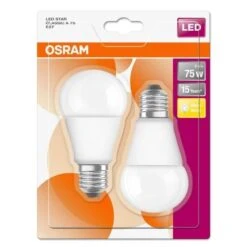 OSRAM Lot De 2 Ampoules E27 LED Standard Dépolie 8 W équivalent A 75 W Blanc Chaud -OSRAM || Philips || Bosch Soldes osram lot de 2 ampoules e27 led standard depolie 8 w equivalent a 75 w blanc chaud 4058075815735 514525