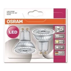 OSRAM Lot De 2 Ampoules Spots LED PAR16 GU10 2,6 W équivalent A 35 W Blanc Chaud -OSRAM || Philips || Bosch Soldes osram lot de 2 ampoules spots led par16 gu10 2 6 w equivalent a 35 w blanc chaud 4052899388178 514492