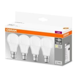 OSRAM Lot De 4 Ampoules LED B22 Standard Dépolie 9 W équivalent A 60 W Blanc Chaud -OSRAM || Philips || Bosch Soldes osram lot de 4 ampoules led b22 standard depolie 9 w equivalent a 60 w blanc chaud 4058075819511 514419