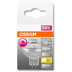 OSRAM Spot MR16 LED 36° Verre Variable - 3,4W équivalent 20W GU5.3 - Blanc Chaud