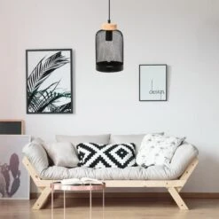 PARIS Suspension Cloche Grille Métal - Noir Et Bois -OSRAM || Philips || Bosch Soldes paris suspension cloche grille metal noir et bois 3664944048893 728997