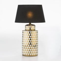 Pied De Lampe En Céramique Motifs Blancs Et Dorés Charlie