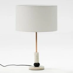 Pied De Lampe En Métal Doré Et Marbre Blanc Joieu H 44 Cm