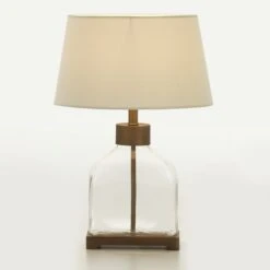 Pied De Lampe En Verre Et Métal Doré Riana