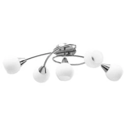 Plafonnier Avec Abat-jour En Verre 5 Ampoules E14 Blanc Bol -OSRAM || Philips || Bosch Soldes plafonnier avec abat jour en verre 5 ampoules e14 blanc bol 3666722779593 748120